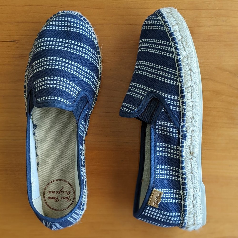 Toni Pons Aran Valencia Espadrilles, navy/white stripe, sz 7.5 (38)